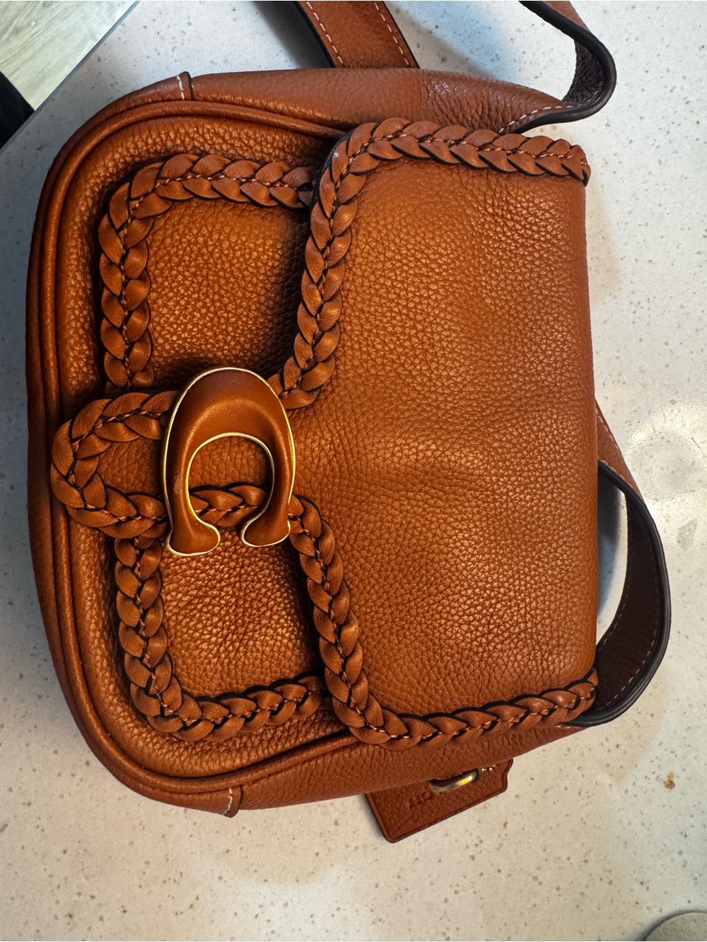 Coach Tan Braided Leather Crossbody with Signature Hardware